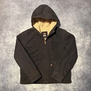 Dickies Womens Sanded Duck Sherpa Lined Canvas Hooded Work Jacket Black XL